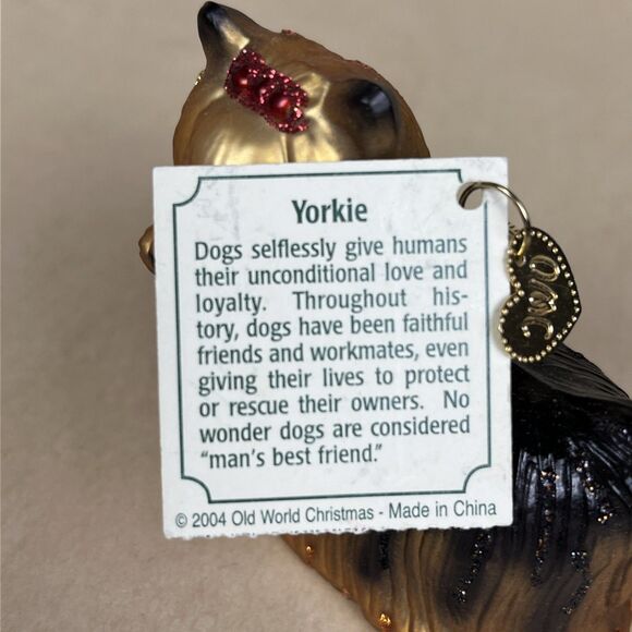 VTG OLD WORLD CHRISTMAS YORKIE TERRIER DOG BLOWN GLASS CHRISTMAS ORNAMENT W/ Tag - Picture 2 of 7
